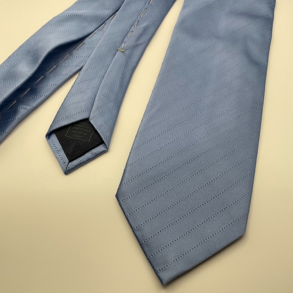 Robert Jensen Men's Light Blue Striped Silk Necktie Handmade Italy